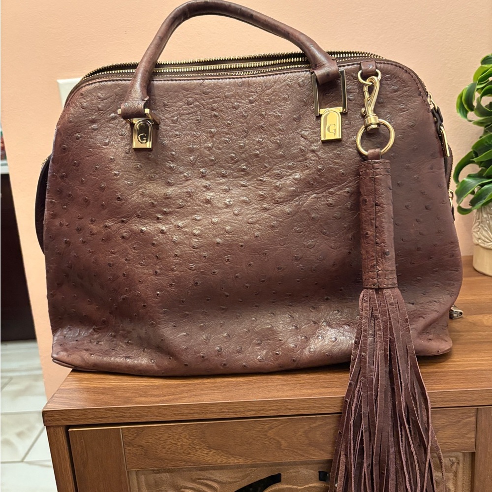 Purpley Brown Leather Satchel Bag with Tassel - Picture 5 of 5